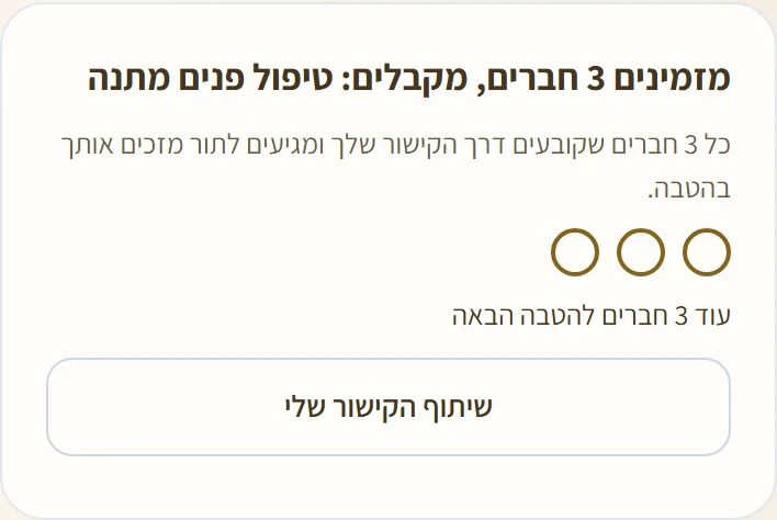 כרטיס הזמנת חברים במסך הבית